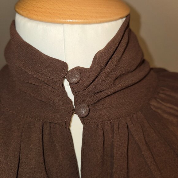 Banana Republic Brown Chiffon Long Sleeve Mock Neck Keyhole Blouse - Picture 5 of 7